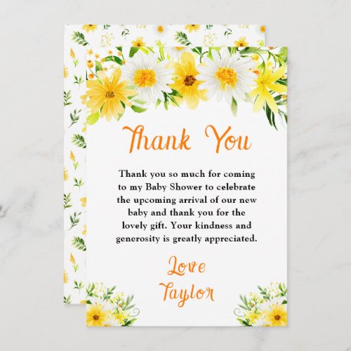 Summer Daisies Floral Baby Shower Thank You Card