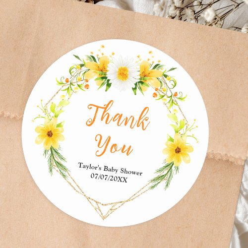 Summer Daisies Floral Baby Shower Thank You Classic Round Sticker