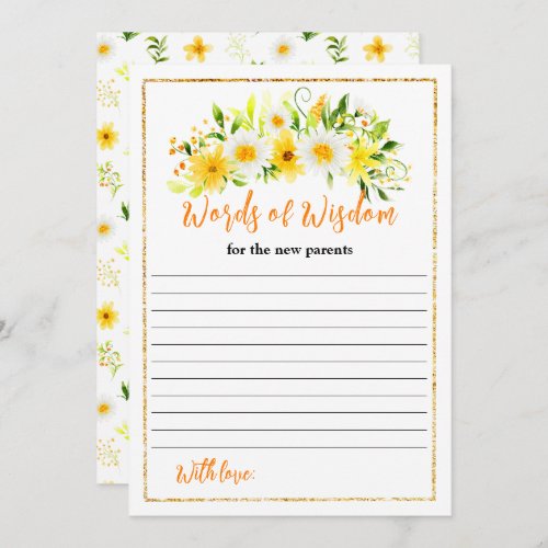 Summer Daisies Floral Baby Shower Words Of Wisdom Invitation