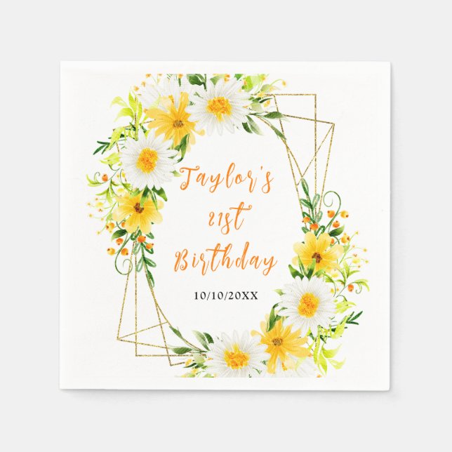 Summer Daisies Floral Birthday Napkins (Front)