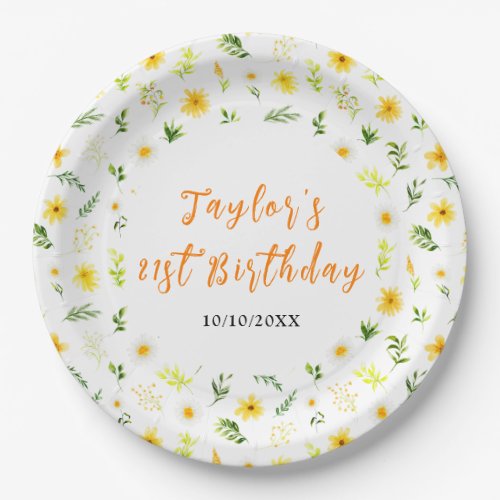 Summer Daisies Floral Birthday Paper Plates