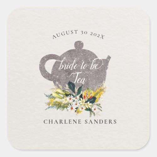 Summer Daisies Floral Floral Bridal Tea Square Sticker