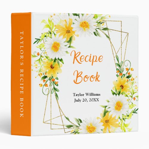 Summer Daisies Floral Recipe Book 3 Ring Binder