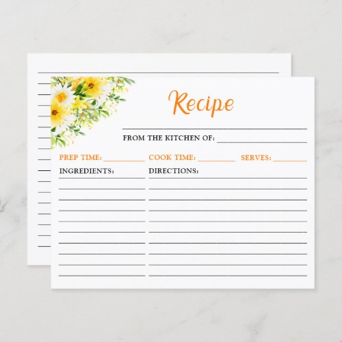 Summer Daisies Floral Recipe Card