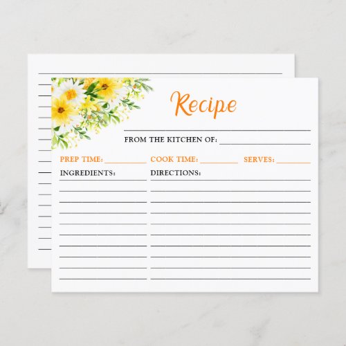 Summer Daisies Floral Recipe Card