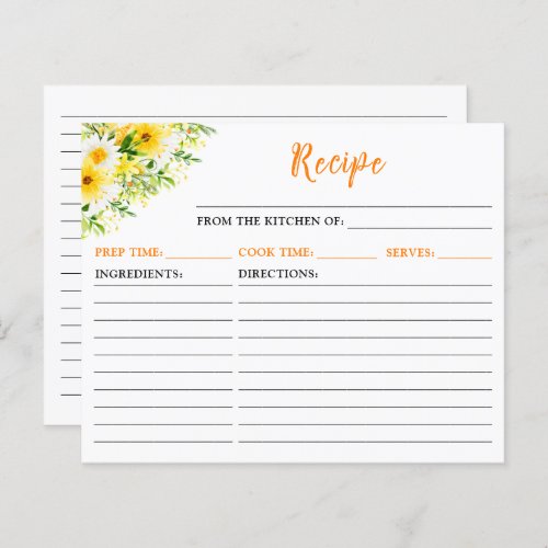 Summer Daisies Floral Recipe Card