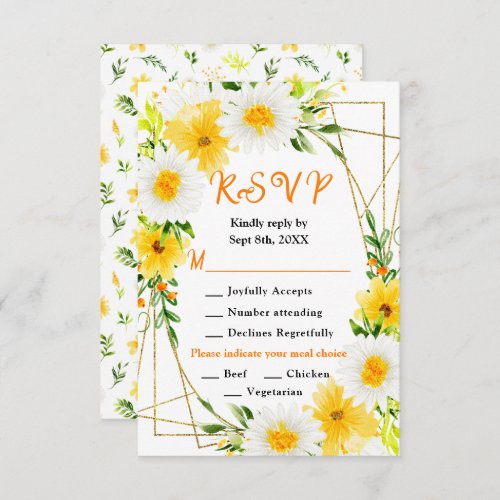 Summer Daisies Floral Wedding Meal Choice RSVP Card