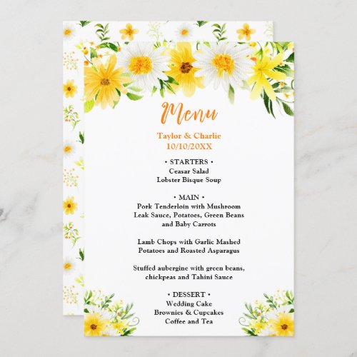 Summer Daisies Floral Wedding Menu