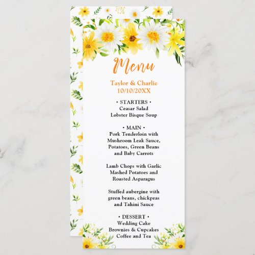 Summer Daisies Floral Wedding Menu