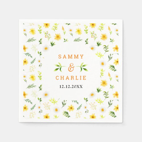 Summer Daisies Floral Wedding Napkins