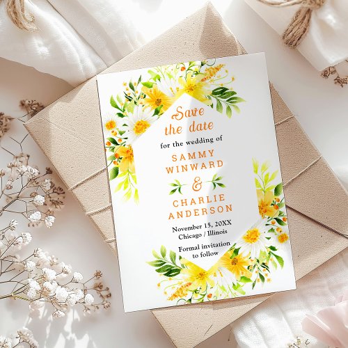 Summer Daisies Floral Wedding Save The Date Postcard