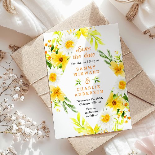 Summer Daisies Floral Wedding Save The Date Postcard
