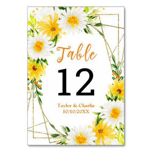 Summer Daisies Floral Wedding Table Number