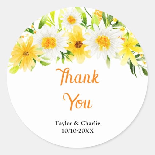 Summer Daisies Floral Wedding Thank You Classic Round Sticker