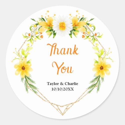 Summer Daisies Floral Wedding Thank You Classic Round Sticker