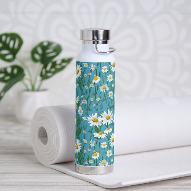 Summer Daisies On Aqua Water Bottle (Yoga)
