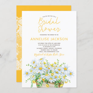Summer daisies yellow and white lace bridal shower invitation