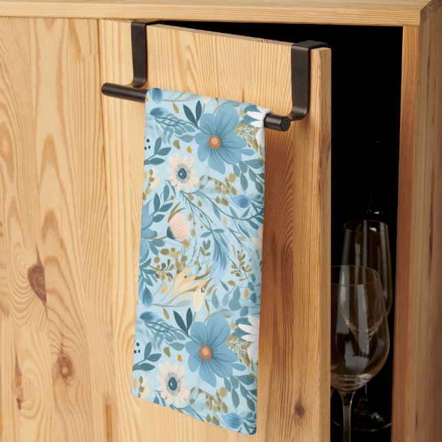 Summer Daisy Design On Blue Kitchen Towel (Thirds Fold)