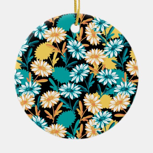 Summer Daisy Flower Garden Black Ver Ceramic Ornament