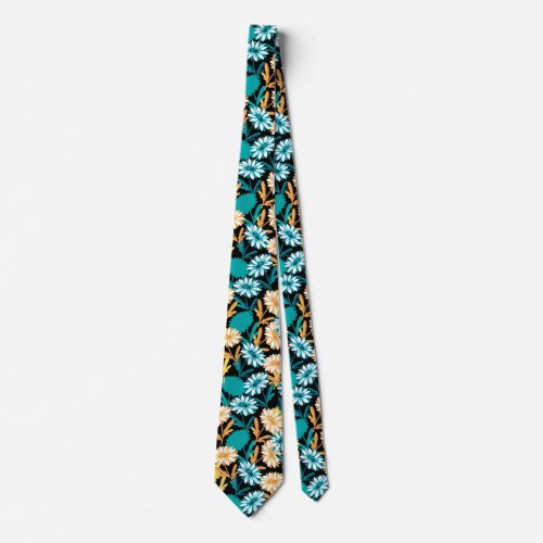 Summer Daisy Flower Garden Black Ver Neck Tie