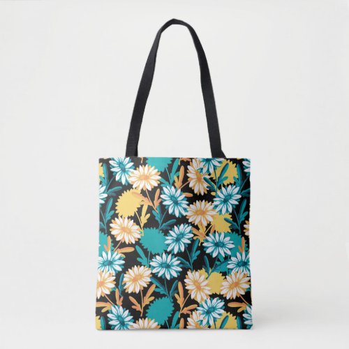 Summer Daisy Flower Garden Black Ver Tote Bag