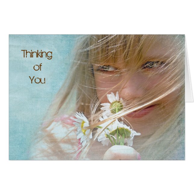Summer Daisy Girl Thinking of You Cards (Front Horizontal)