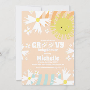 Summer Daisy Groovy Sun Rainbow Baby Shower Invitation