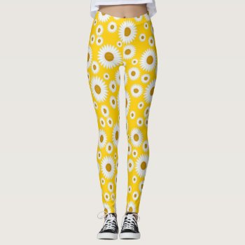 Summer Daisy Sunshine Yellow Yoga Pant Leggings by funny_tshirt at Zazzle
