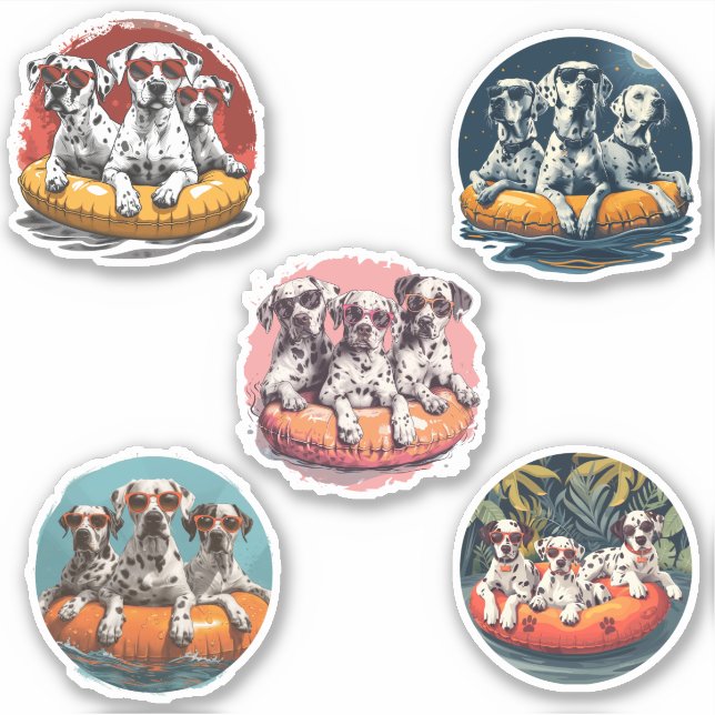 Summer Dalmatian Dogs In Pool Floaties Sticker (Front)