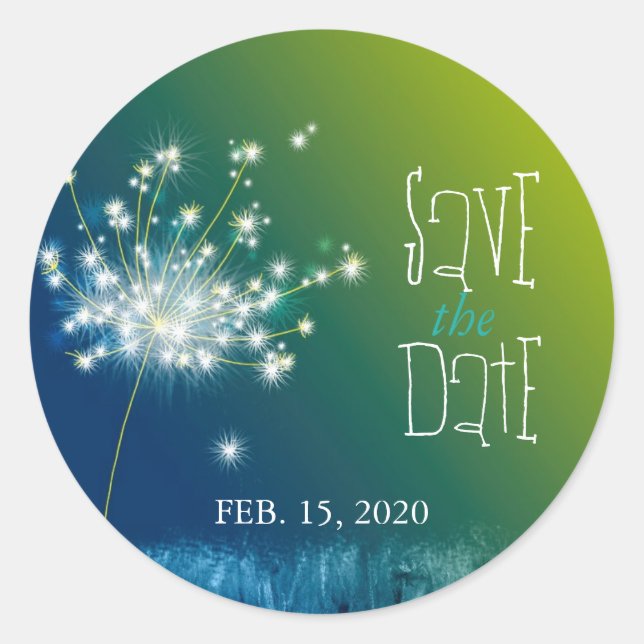 Summer Dandelion Wedding Save the Date Classic Round Sticker (Front)