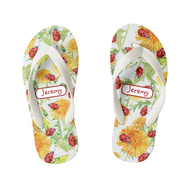 Summer Dandelions and Ladybugs Kid's Flip Flops (Footbed)