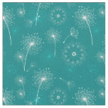 Summer Dandelions Teal and White Floral Pattern Fabric