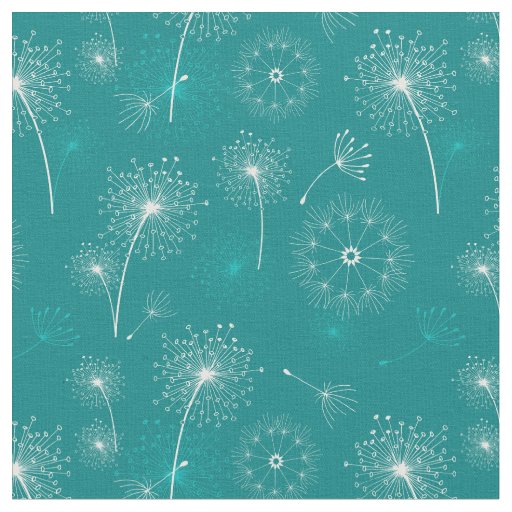 Summer Dandelions Teal and White Floral Pattern Fabric