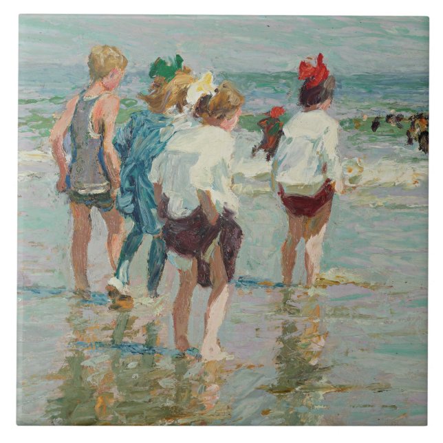 Summer Day at Brighton Beach (by E.H. Potthast) Ceramic Tile (Front)