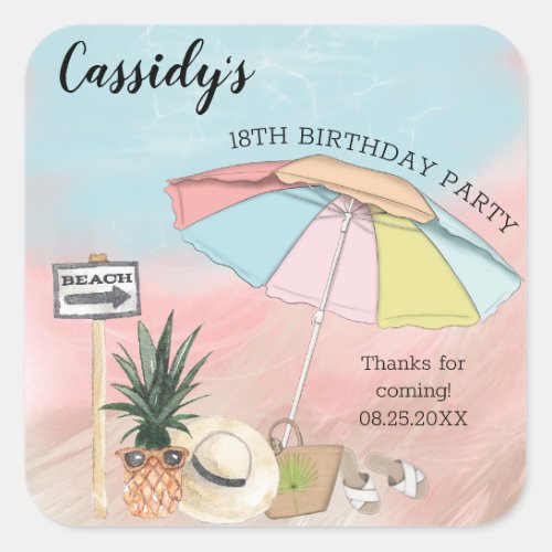 Summer Day at the Beach 18th Birthday Party Square Sticker