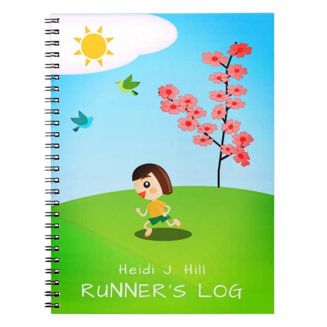 Summer Day Kid Running Personalized Runner's Log Notebook (Front)