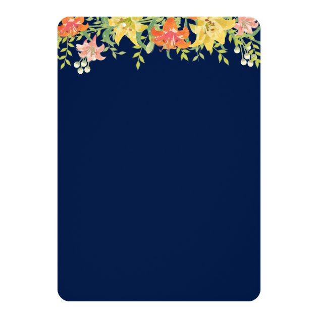 Summer Daylilies On Navy Blue Wedding Invitation