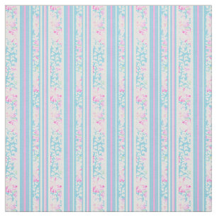 Summer Days Floral Stripes Pink Sky Blue White Fabric