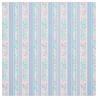 Summer Days Floral Stripes Pink Sky Blue White Fabric