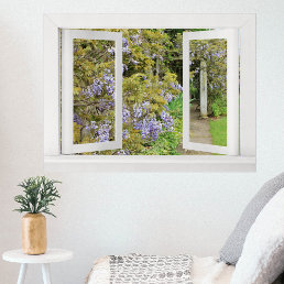 Summer Days - Open Window View with Blue Wisteria Poster