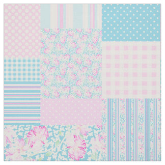 Summer Days Pink Roses Faux Patchwork Pattern Fabric