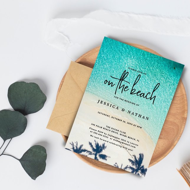 Summer Destination On The Sandy Palm Beach Wedding Invitation (Creator Uploaded)