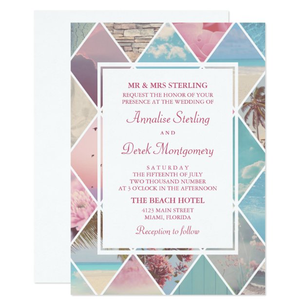 Summer Diamonds | Pink & Blue Beach Wedding Invitation