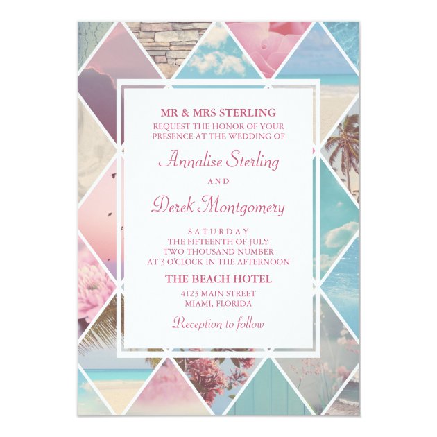 Summer Diamonds | Pink & Blue Beach Wedding Invitation