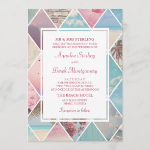 Summer Diamonds   Pink & Blue Beach Wedding Invitation