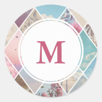 Summer Diamonds | Pink Wedding Monogram Classic Round Sticker
