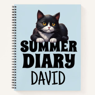 SUMMER DIARY CUTE CAT PERSONALIZED BOYS NOTEBOOK