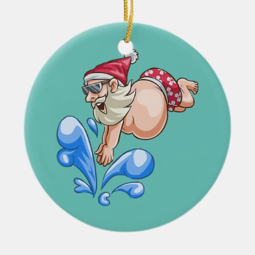 Summer Diving Santa Summer Vacation Beach Ceramic Ornament