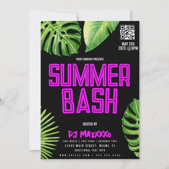 Summer DJ Event Beach Party Bar Club Flyer  Invitation (Front)