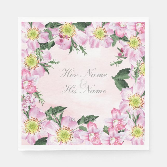 Summer Dog Roses Flowers Wedding Paper Napkins (Front)